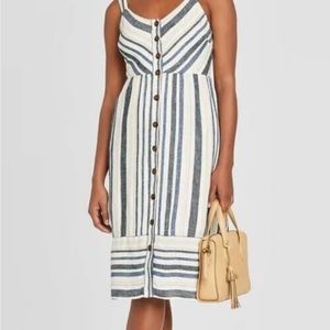 Universal Thread striped  strappy linen/rayon button down pocketed dress Medium